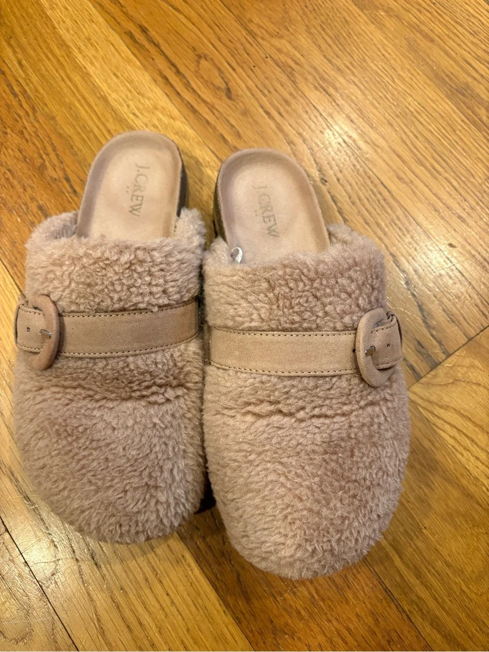J. Crew Plush Shearling Mule Slippers in Taupe